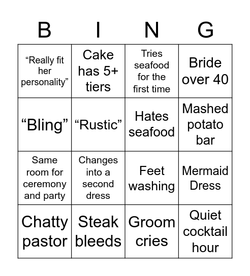 Four Weddings Bingo Card