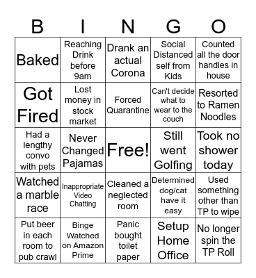 Corona Virus Bingo Card