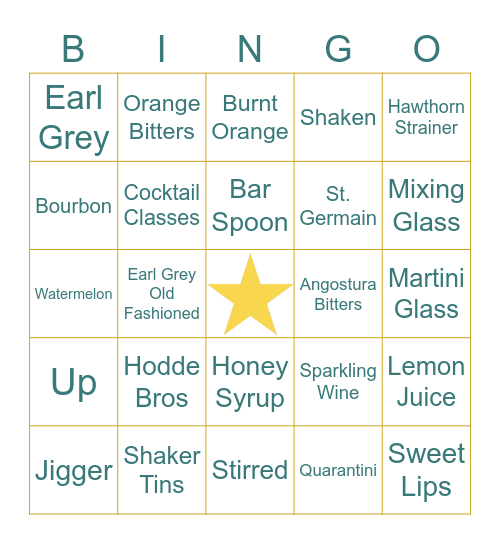 HODDE BROS BINGO | QUARANTINI MENU Bingo Card