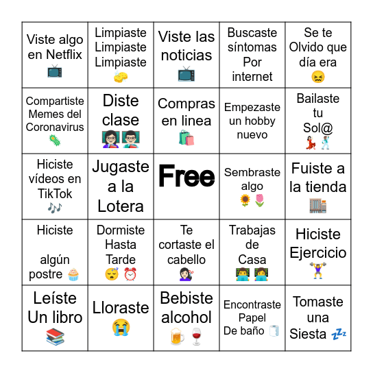 CoronaVirus Bingo Card