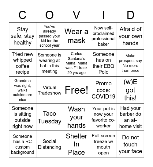 COVID Bingo Card