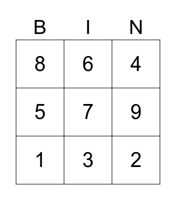 Number Bingo Card