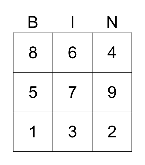 Number Bingo Card