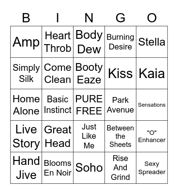 Pure Romance Bingo Card