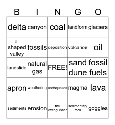 Earth Science Bingo Card