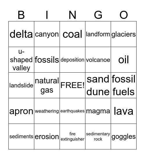 Earth Science Bingo Card