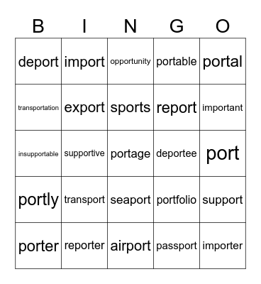 Root ''Port" BINGO Card