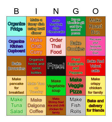 Quarantine Food Bingo Card