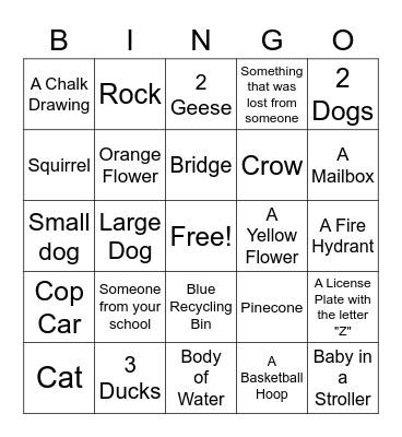 Walking Bingo for the Dragons! Bingo Card