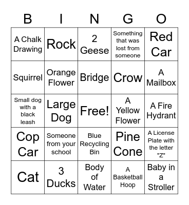 Walking Bingo for the Dragons! Bingo Card
