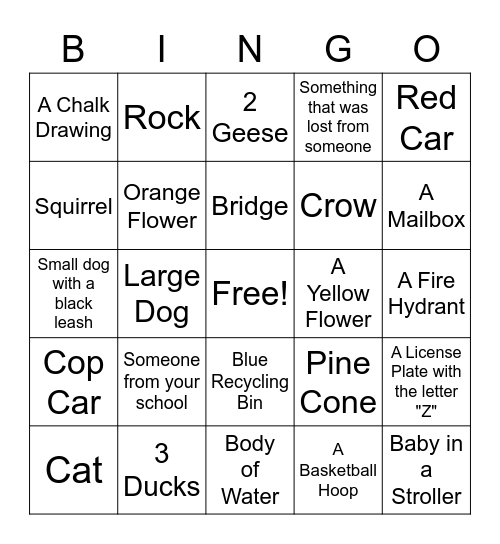 Walking Bingo for the Dragons! Bingo Card