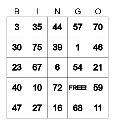 Rosalie Mantilla Bingo Card