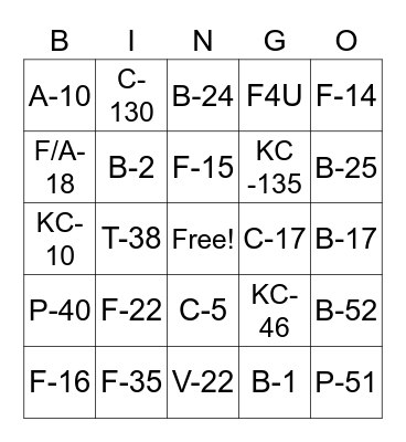 MILITARY SPOTTER BINGO Card