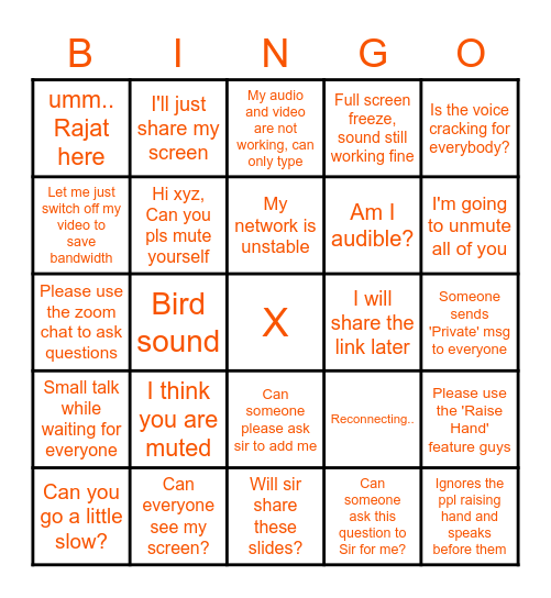 Zoom Bingo Card