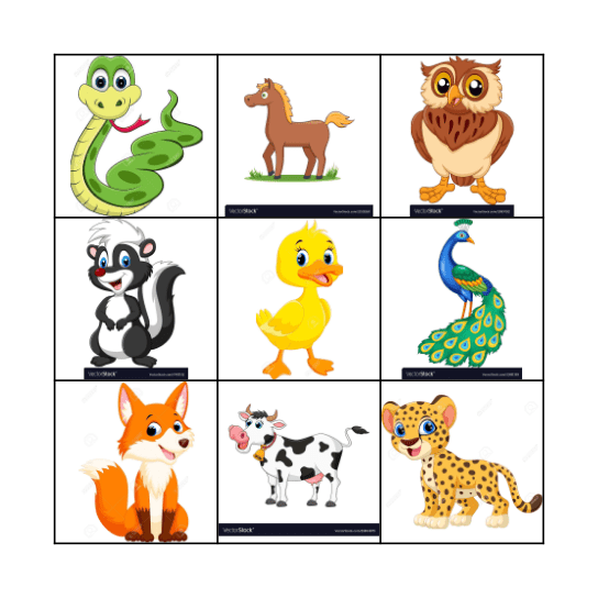 Animals Bingo Card