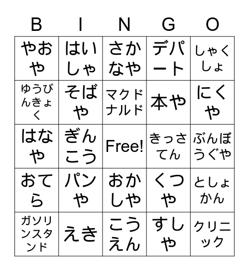 Places in Towns Bingo Card