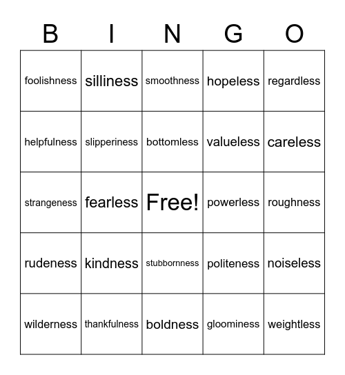 EXP1 Bingo Card