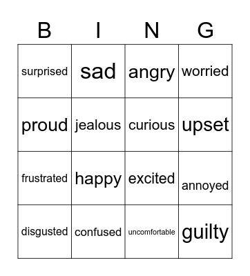 Feelings and emotions Bingo Card