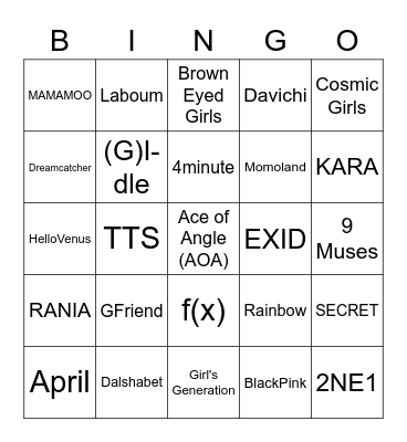 Girl KPOP Groups Bingo Card