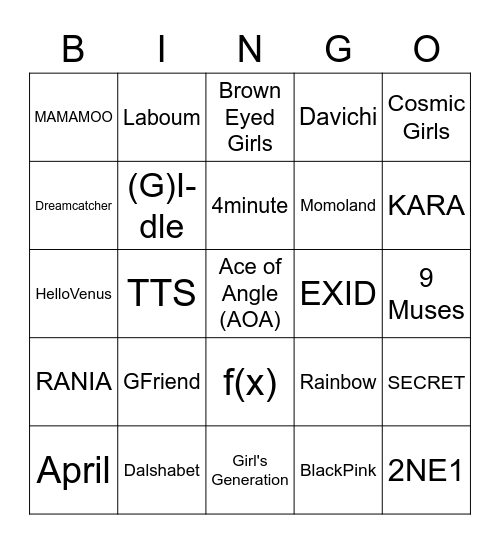 Girl KPOP Groups Bingo Card