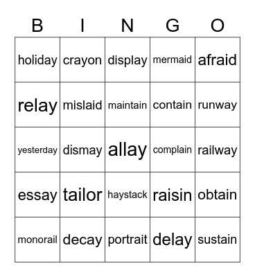 vowel team ai + ay Bingo Card