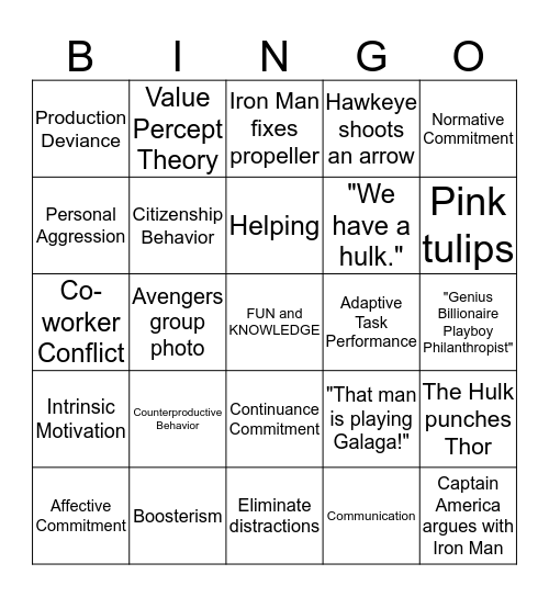 OB BINGO - The Avengers Bingo Card