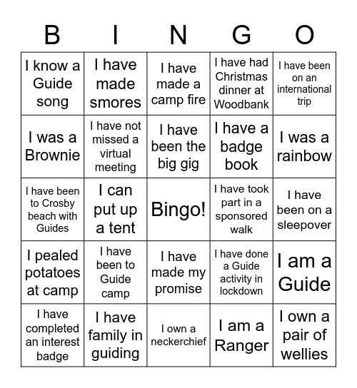 190th Guides and Rangers Bingo! Bingo Card