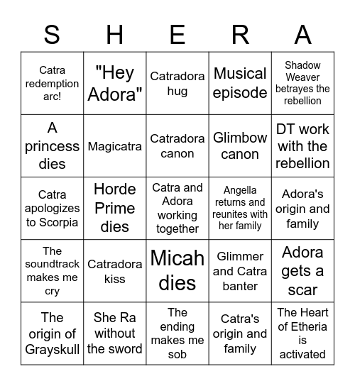 She Ra Season 5 Bingo Card