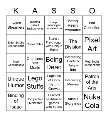 Kass Bingo Card