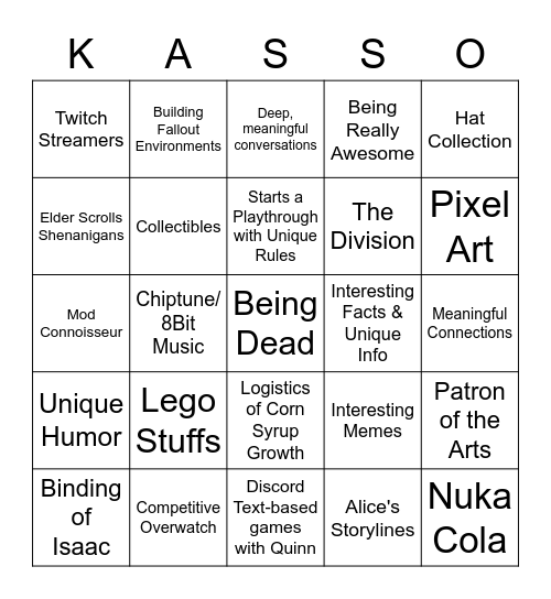 Kass Bingo Card