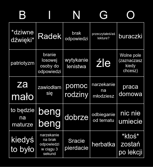 Lekcja polskiego Bingo Card