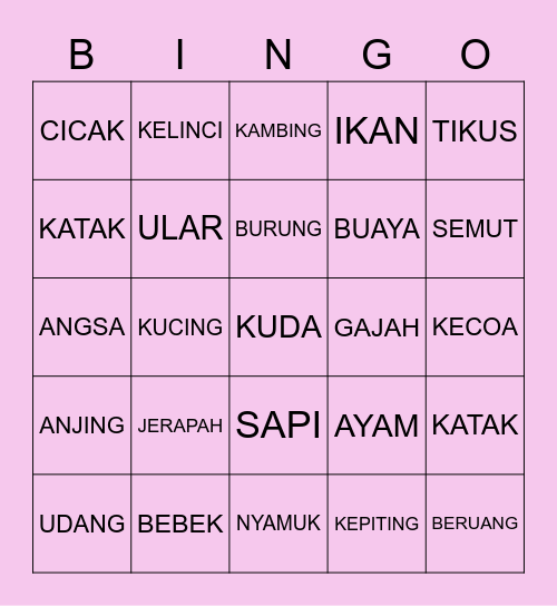 BINGO ANIMAL - ARIN Bingo Card