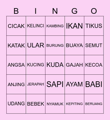 BINGO ANIMAL - ARIN Bingo Card