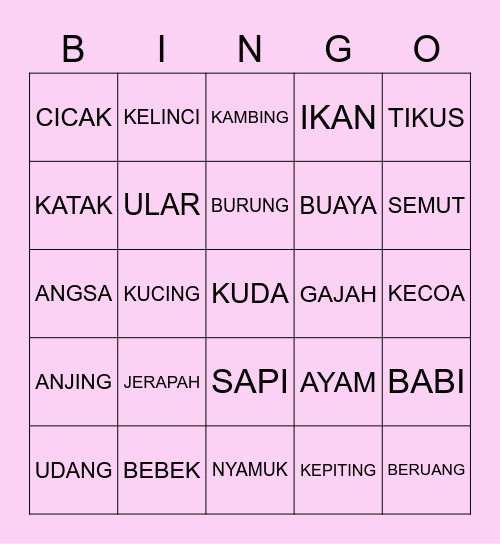 BINGO ANIMAL - ARIN Bingo Card