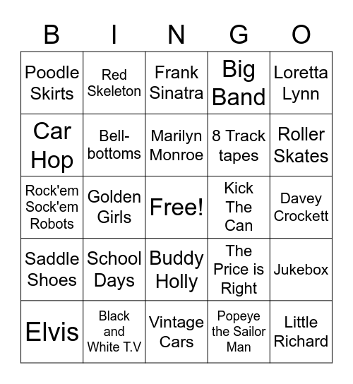 Reminisce Bingo Card