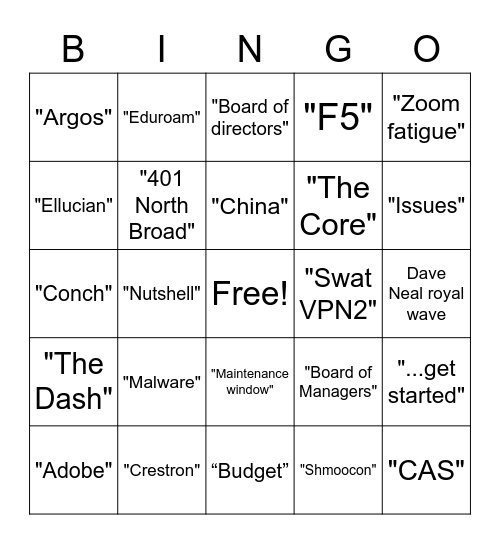 ITS Stand Up Bingo May 12, 2020 Bingo Card