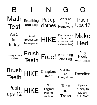Tuesday Bingo Card