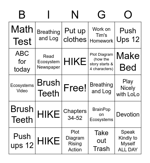 Tuesday Bingo Card