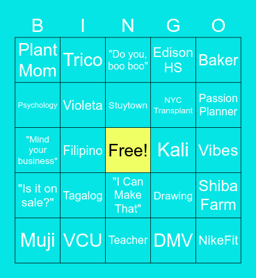 Heidi's Virtual Bridal Bingo Card