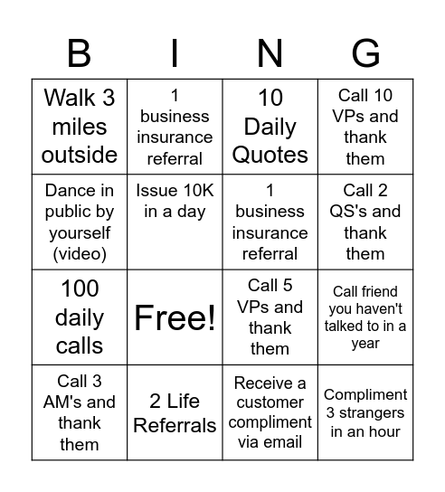 Guaranteed Rate Insurance - Sales Bingo Card