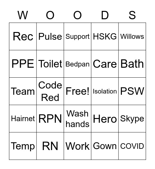 Woodlands Bingo Card