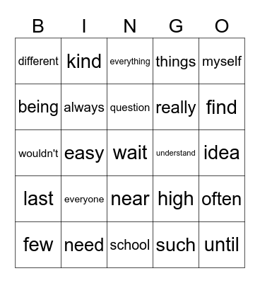 List F and G Bingo Card
