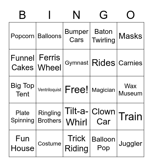 Carnival Bingo Card