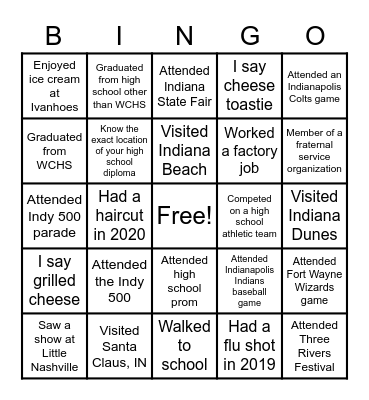 Indiana Bingo Card