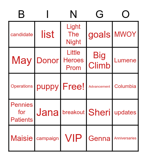 May Meeting Bingo Card