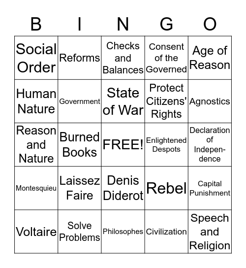 THE ENLIGHTENMENT Bingo Card