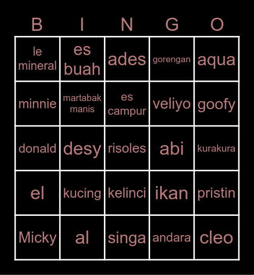 kentang Bingo Card