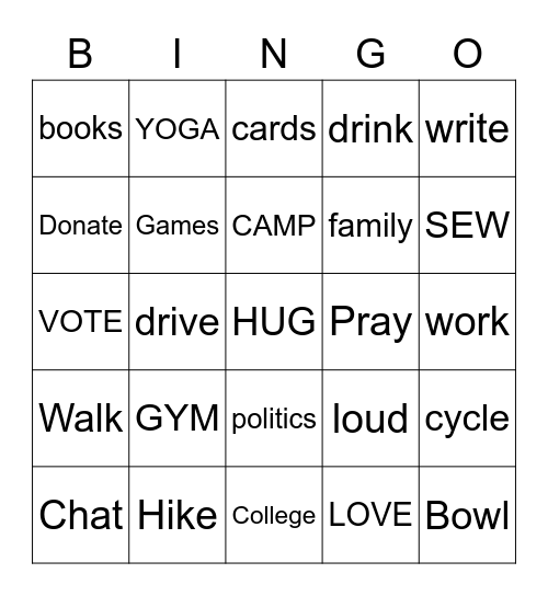 G L G Bingo Card