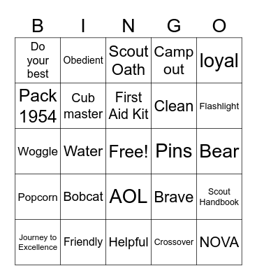 Pack 1954 Bingo Card