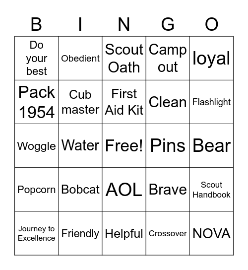 Pack 1954 Bingo Card